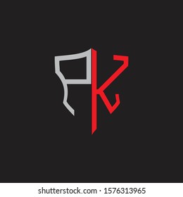 PK Abstract logo monogram with shield elements isolated on black background