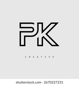 PK Creative Letter Logo – Minimal Line Monogram in Black Outline for Modern Branding Identity Design.