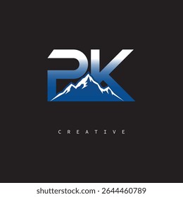 PK Creative Mountain Logo Fett Farbverlauf Buchstabenzeichen Branding Design für Business Outdoor Marken
