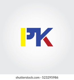 PK flat initial letter logo combining yellow, blue and red