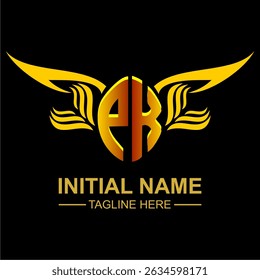 PK Golden Wing Emblem Logo with elegant gold wings, sleek and modern design. Ideal for branding, creative projects, luxury businesses, or artistic ventures.