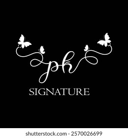 PK Handwritten initial letter, PK simple signature vector logo with butterfly shape variation, beauty, photography letter logo design. P K