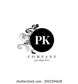 PK Initial Letter Logo Design with Ink Cloud Flowing Texture Vector.