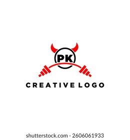 PK initial monogram for fitnes or gym logo with devil style design