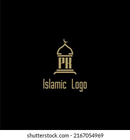 PK initial monogram for islamic logo with mosque icon design