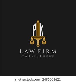 PK initial monogram for lawfirm logo with sword and scale