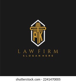 PK initial monogram logo for lawfirm with pillar in creative polygon design