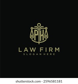 PK initial monogram logo for lawfirm with scale vector design
