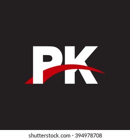 PK initial overlapping swoosh letter logo white red black background