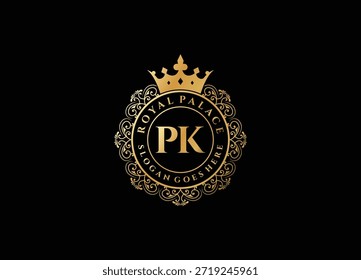 Diseño inicial del Vector del logotipo del palacio real con la moda de la belleza, emblema de la corona, diseño elegante de la Plantilla real y lujoso.