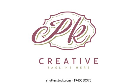 Iniciales PK, vector de logotipo de escritura a mano