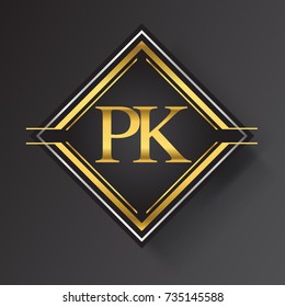 PK Letter logo in a square shape gold and silver colored geometric ornaments. Vector design template elements for your business or company identity.