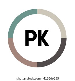 PK letters, four colors in abstract background logo, design identity in circle, alphabet letter