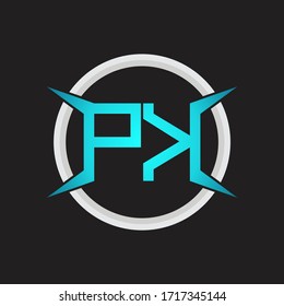 Monograma de logotipo PK con plantilla de diseño de forma circular y de cuatro ejes