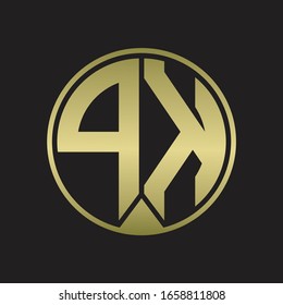Círculo monográfico con logotipo PK con estilo de cinta en piezas en colores dorados