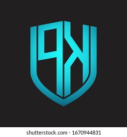 PK Logo monogram with emblem shield design isolated with blue colors on black background