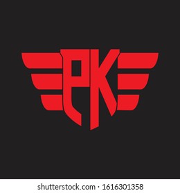 PK Logo monogram with emblem and wings element design template on red colors