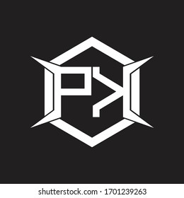 Monograma de logotipo PK con hexágono y plantilla de diseño de cuatro ejes