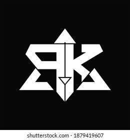 PK Logo monogram isolated with triangle shape design template on black background