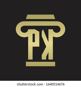 PK Logo monogram with pillar style design template with gold colors