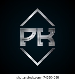 PK Monogram, Metal Logo, Silver Logo
