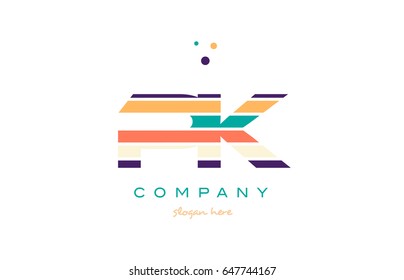 pk p k alphabet letter logo colors colorful line stripe font creative text dots company vector icon design template