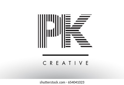 PK P K Black and White Letter Logo Design with Vertical and Horizontal Lines.