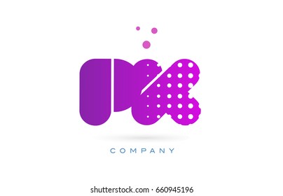 pk p k pink dots dotted letter logo alphabet creative company vector icon design template