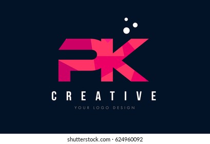 PK P K Purple Letter Logo Design with Low Poly Pink Triangles Concept
