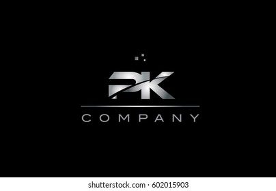 pk p k  silver grey metal metallic alphabet technology company letter logo design vector icon template black background