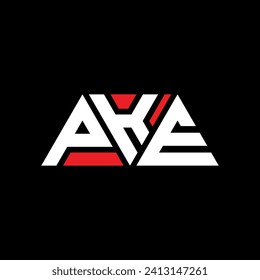PKE triangle letter logo design with triangle shape. PKE triangle logo design monogram. PKE triangle vector logo template with red color. PKE triangular logo Simple, Elegant, and Luxurious design.