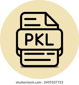 Pkl file type icon. files and document format extension. with an outline style design and cream background