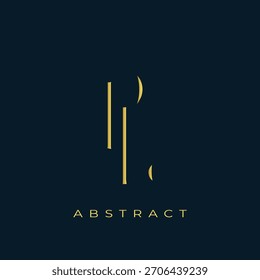 PL Abstractas diseño de logotipo dorado. Abstractas composición de símbolos de oro sobre un fondo azul marino oscuro
