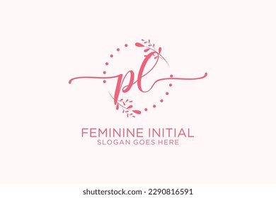 PL beauty monogram and elegant logo design handwriting logo of initial signature, wedding, fashion, floral and botanical with creative template.