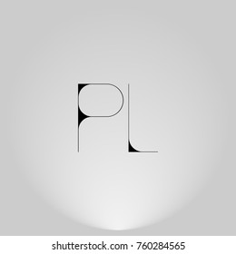 PL Black thin minimalist LOGO Design with Highlight on Gray background.