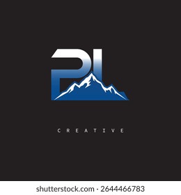 PL Creative Mountain Logo Bold Gradient Letter mark Branding Design for Business Outdoor Brands