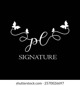 PL Handwritten initial letter, PL simple signature vector logo with butterfly shape variation, beauty, photography letter logo design. P L