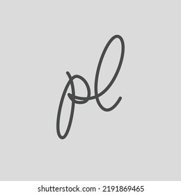 PL initial based vector logo. Handwriting calligraphic vector logo isolated on grey background. Suitable for business, wedding, organization, and personal branding. 