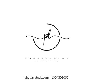 PL initial handwriting logo template vector