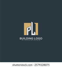 PL initial letter building logo for real estate with square design