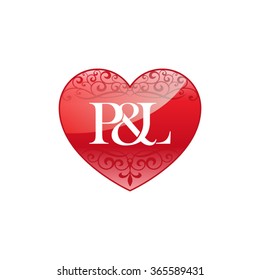 P&L initial letter logo with ornament heart shape