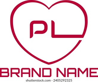 PL initial letter with love icon logo concept