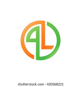 PL initial letters looping linked circle logo orange green