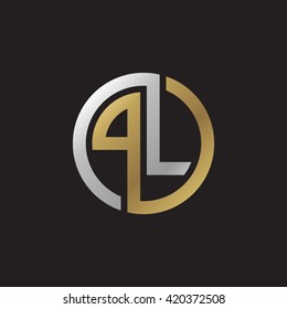 PL initial letters looping linked circle elegant logo golden silver black background