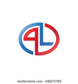 PL initial letters looping linked ellipse logo red blue