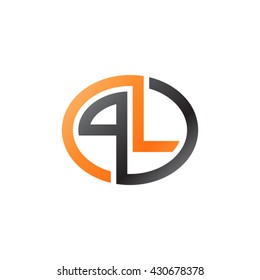 PL initial letters looping linked ellipse logo orange black