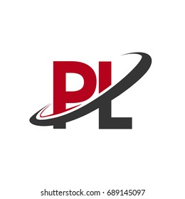 PL initial logo company name colored red and black swoosh design, isolated on white background. vector logo for business and company identity.