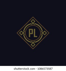 PL initial logo. Luxury ornament crown logo.