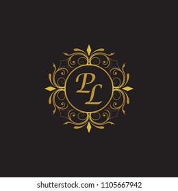 PL Initial logo. Ornament ampersand monogram golden logo black background