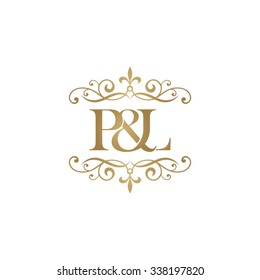 P&L Initial logo. Ornament ampersand monogram golden logo